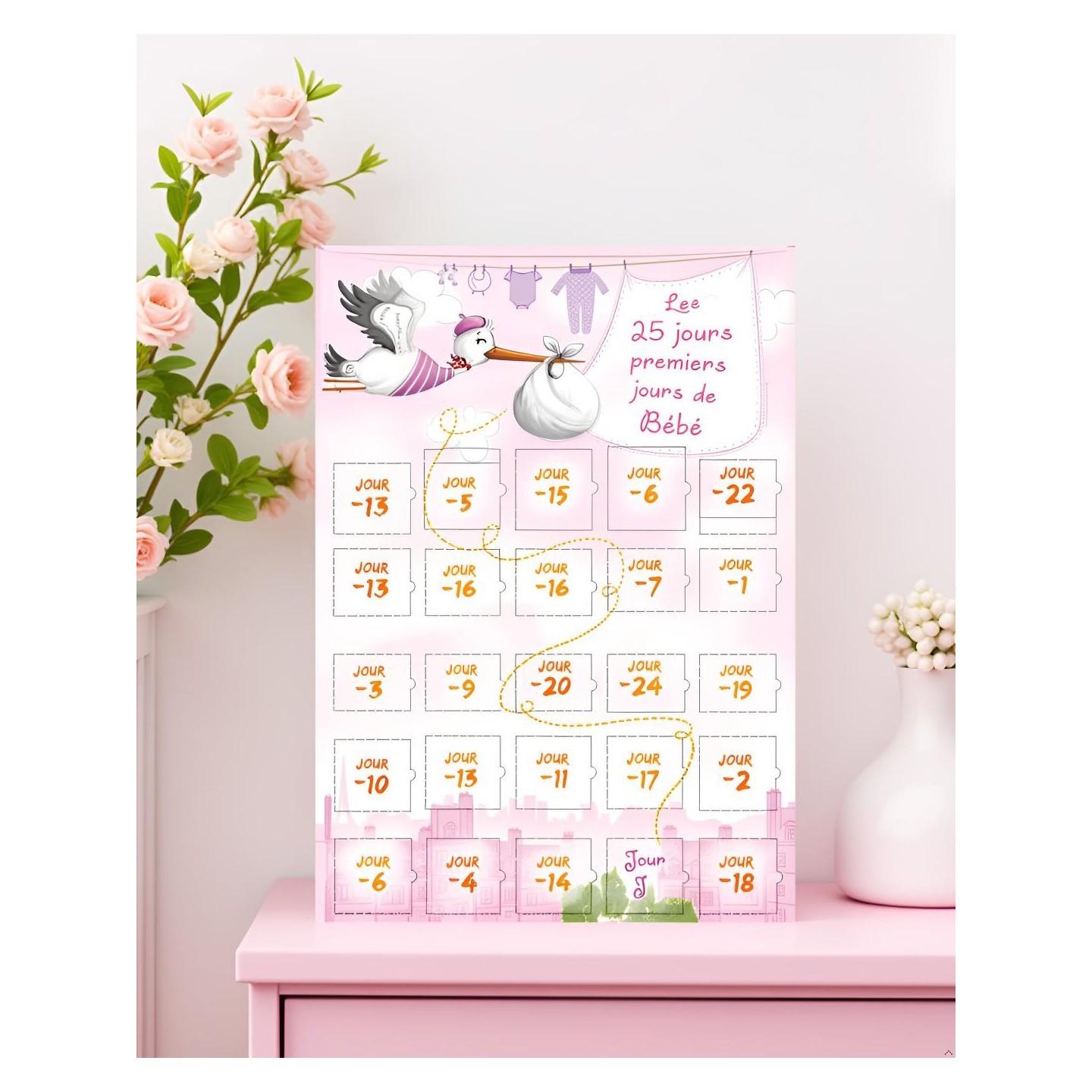 Calendrier des 25 premiers jours de bébé cigogne