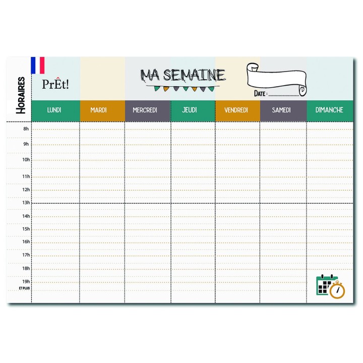 Organisation familiale : Semainier & Emploi du Temps Scolaire A3 mural recto-verso