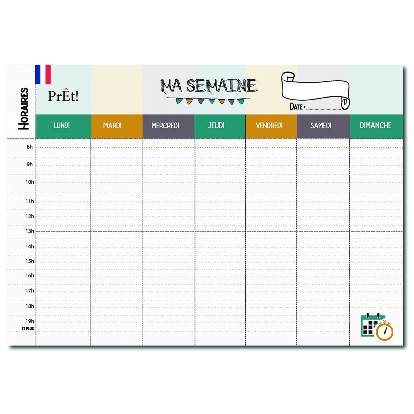 Organisation familiale : Semainier & Emploi du Temps Scolaire A3 mural recto-verso