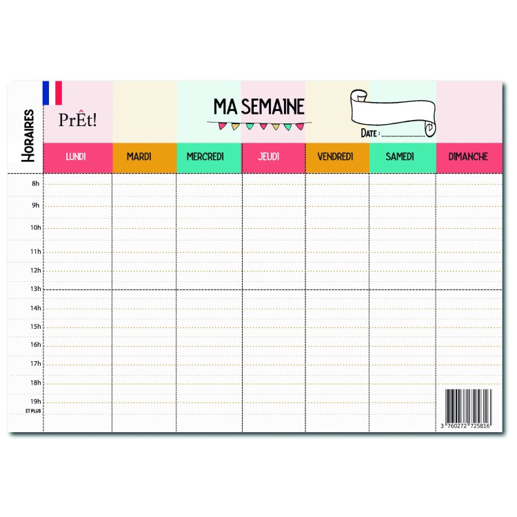 Organisation familiale : Semainier & Emploi du Temps Scolaire A3 mural recto-verso