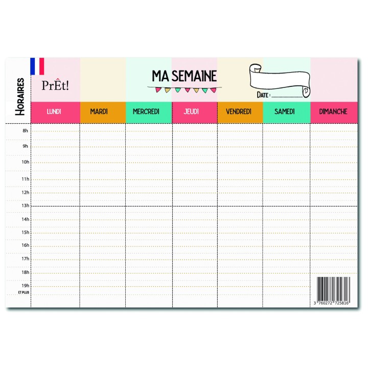 Organisation familiale : Semainier & Emploi du Temps Scolaire A3 mural recto-verso