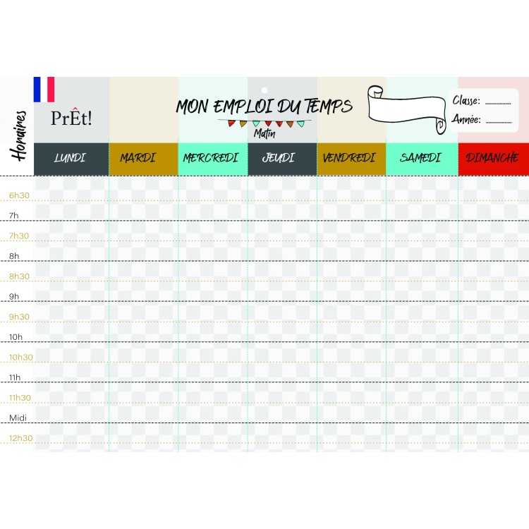Organisation familiale : Semainier & Emploi du Temps Scolaire A3 mural recto-verso