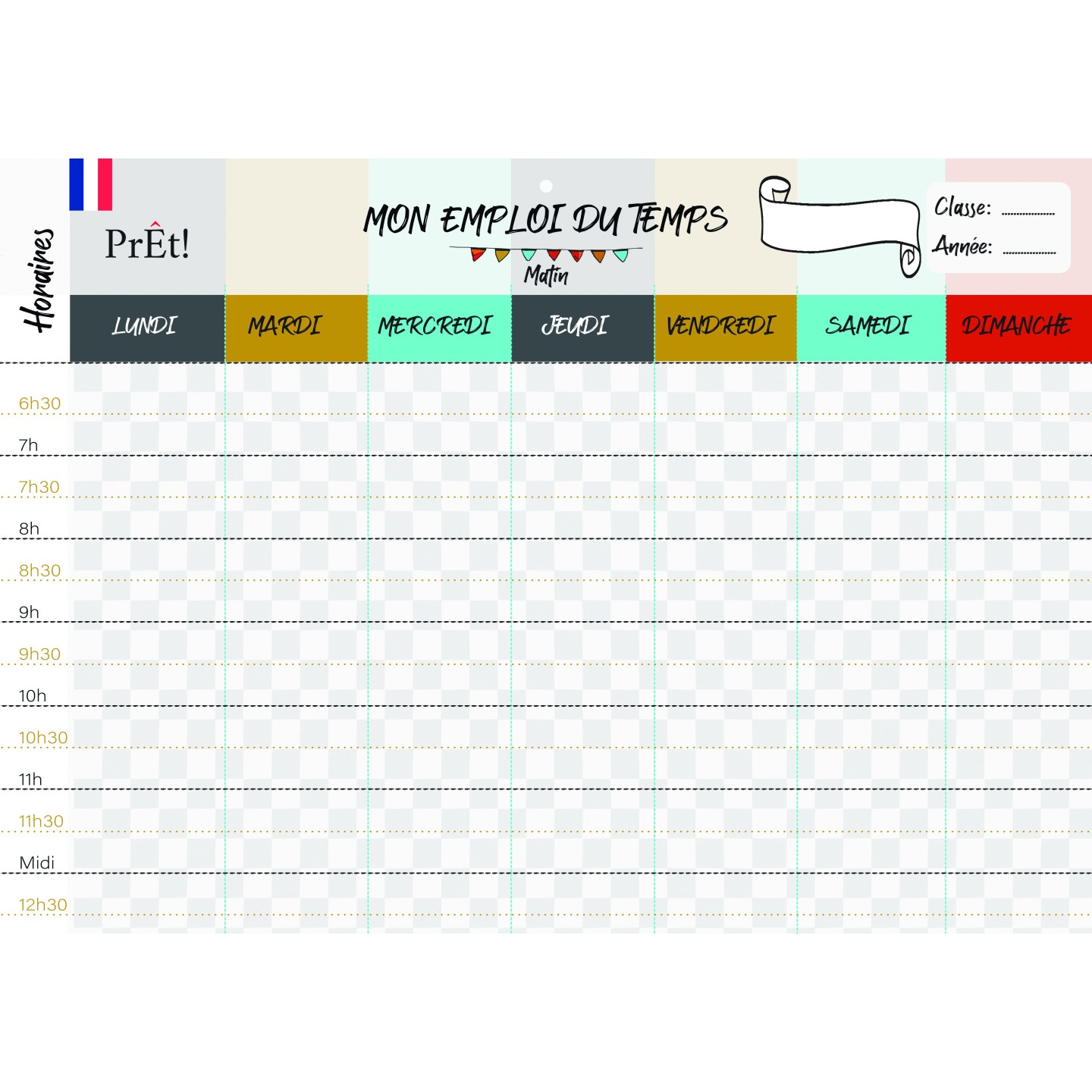 Organisation familiale : Semainier & Emploi du Temps Scolaire A3 mural recto-verso