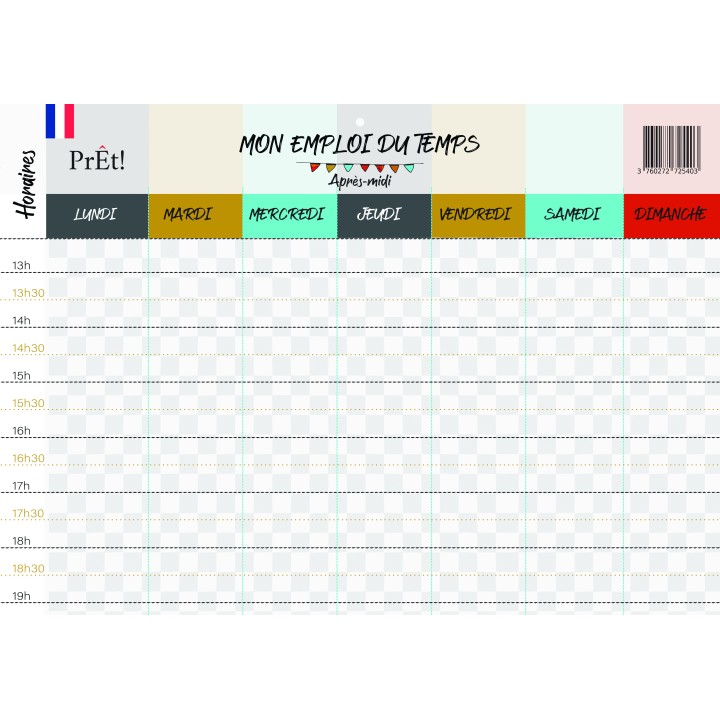 Organisation familiale : Semainier & Emploi du Temps Scolaire A3 mural recto-verso