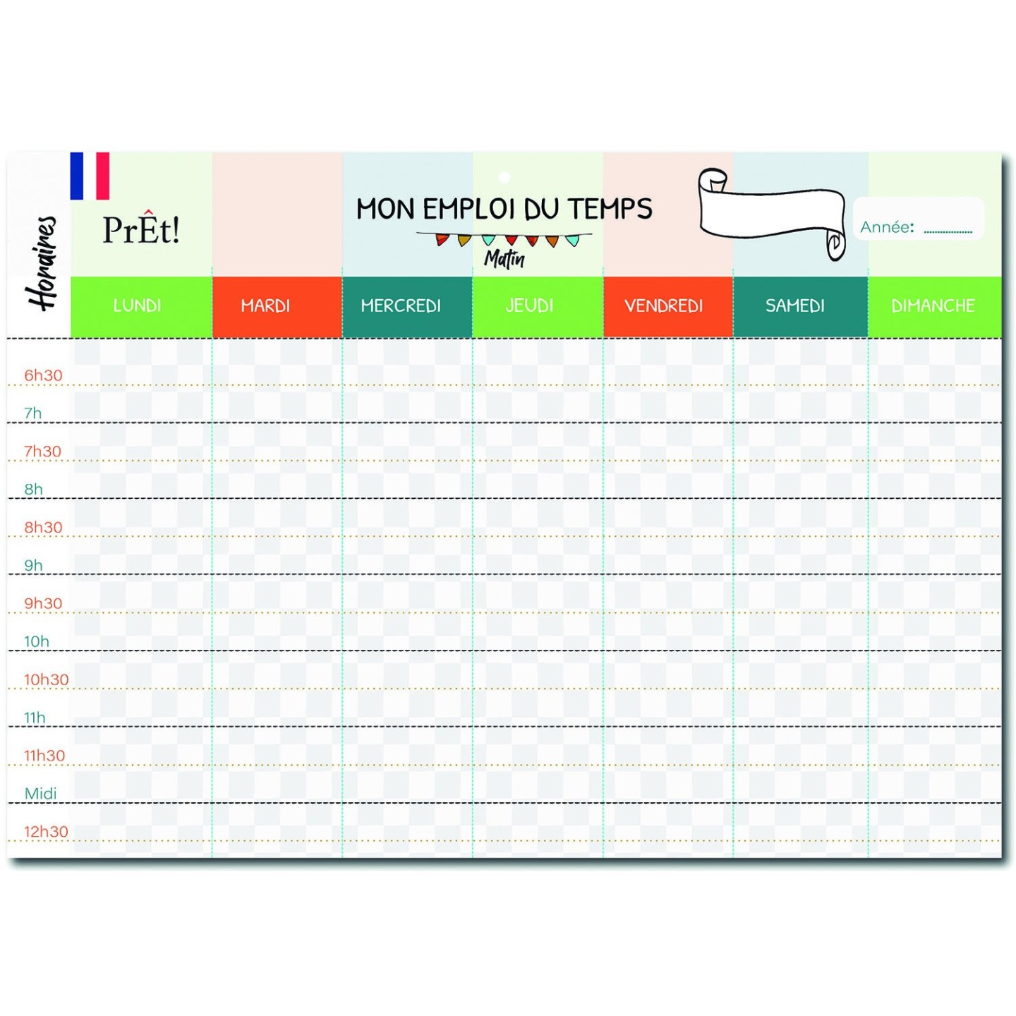 Organisation familiale : Semainier & Emploi du Temps Scolaire A3 mural recto-verso