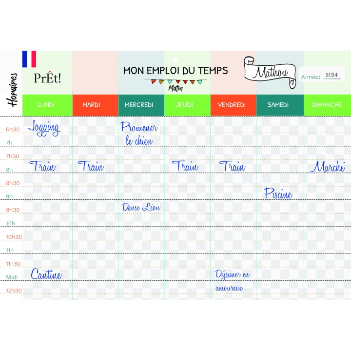 Organisation familiale : Semainier & Emploi du Temps Scolaire A3 mural recto-verso