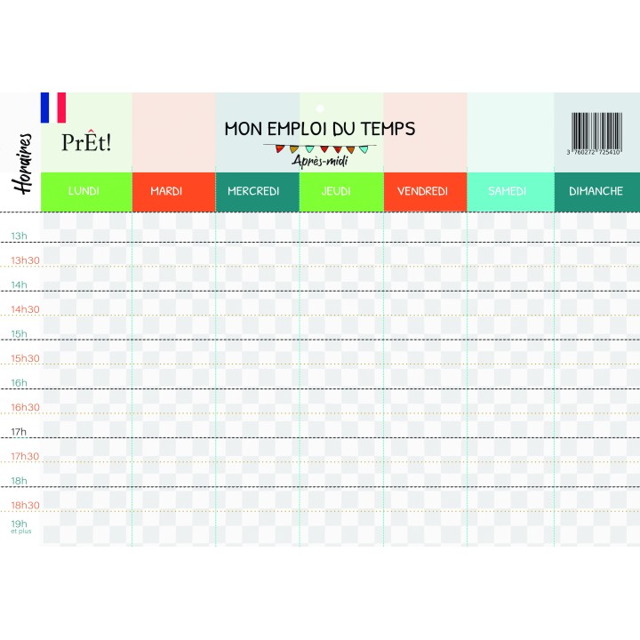 Organisation familiale : Semainier & Emploi du Temps Scolaire A3 mural recto-verso