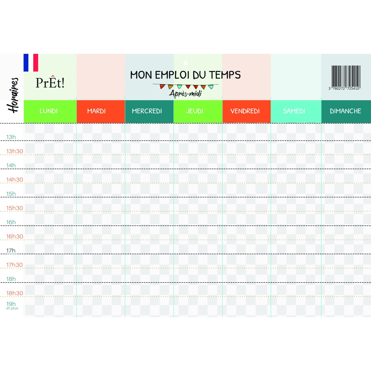 Organisation familiale : Semainier & Emploi du Temps Scolaire A3 mural recto-verso