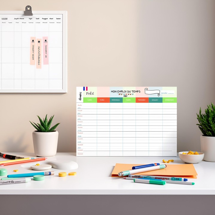 Organisation familiale : Semainier & Emploi du Temps Scolaire A3 mural recto-verso