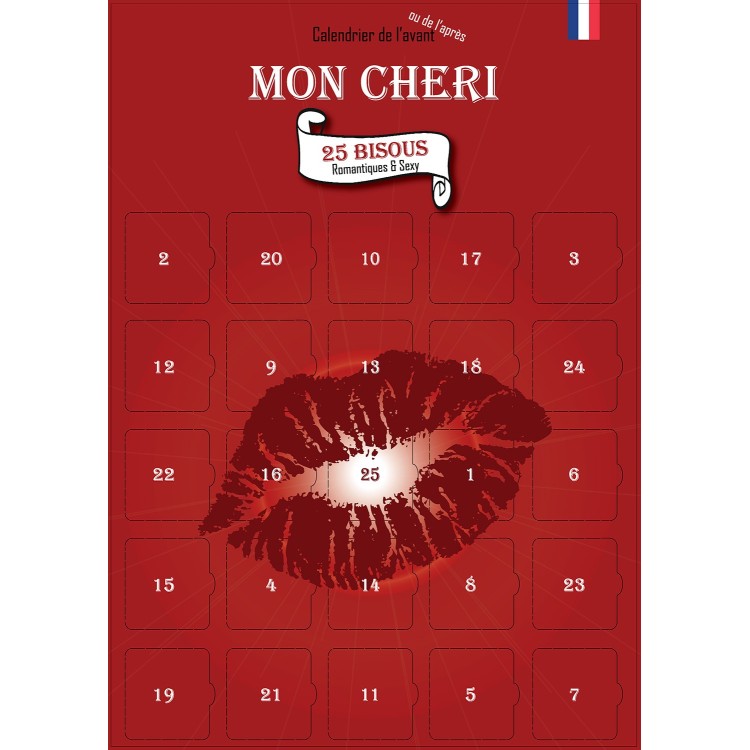 Calendrier de l’Avent ou de l’Après "Mon Chéri" - 25 Bisous Sexy & Romantiques pour Homme - Cadeau Original Couple