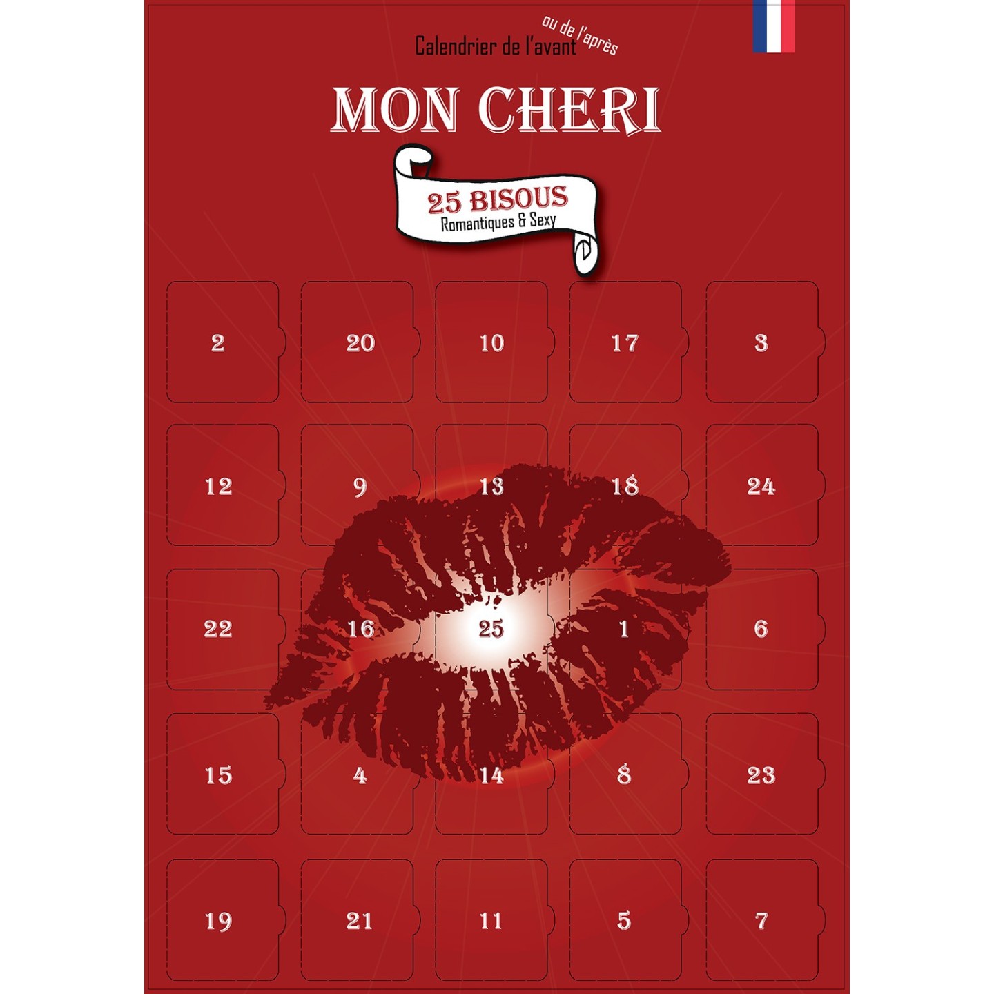 Calendrier de l’Avent ou de l’Après "Mon Chéri" - 25 Bisous Sexy & Romantiques pour Homme - Cadeau Original Couple