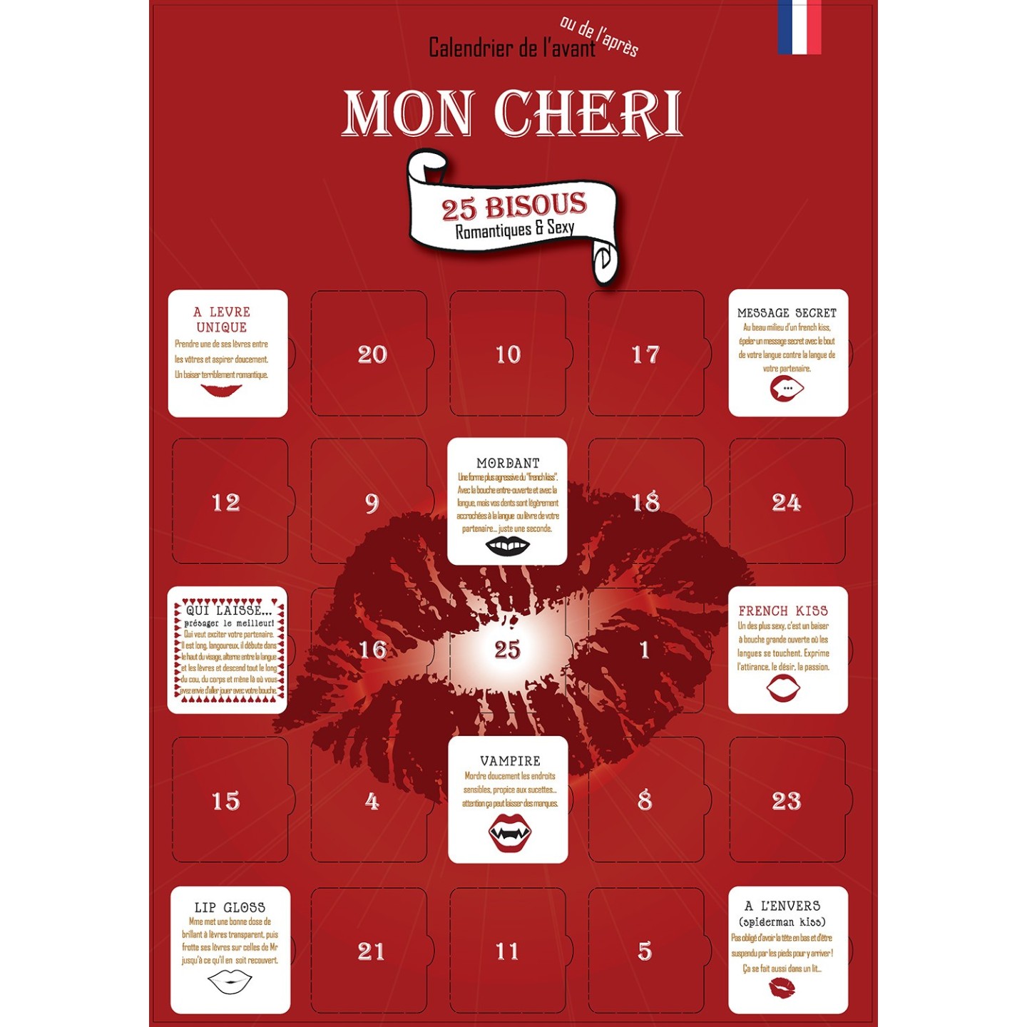 Calendrier de l’Avent ou de l’Après "Mon Chéri" - 25 Bisous Sexy & Romantiques pour Homme - Cadeau Original Couple