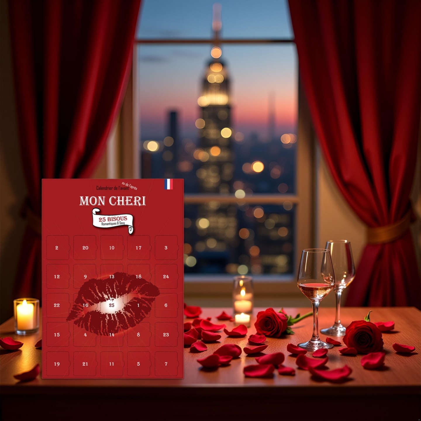 Calendrier de l’Avent ou de l’Après "Mon Chéri" - 25 Bisous Sexy & Romantiques pour Homme - Cadeau Original Couple