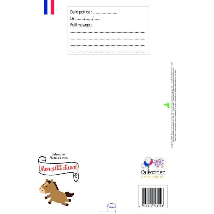 Calendrier enfant Mon petit cheval et moi – Affiche A3 avec chevalet – 25 jeux, astuces et conseils pour chevaux en peluche