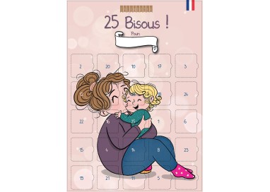 Calendrier “25 Bisous” personnalisable – Affiche A3 enfant avec chevalet – 25 bisous tendres & rigolos – Sans Chocolat