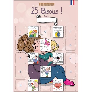 Calendrier “25 Bisous” personnalisable – Affiche A3 enfant avec chevalet – 25 bisous tendres & rigolos – Sans Chocolat
