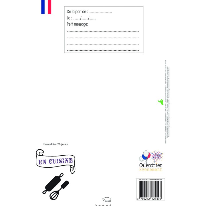 Calendrier cadeau Devenir chef cuisinier compte à rebours 25 jours