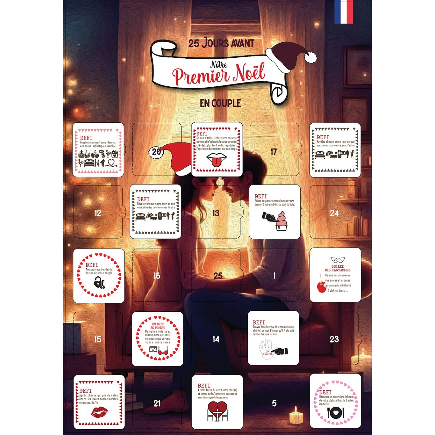 Calendrier de l’Avent Couple Adulte – 25 Jeux & Défis Romantiques et Sexy – Cadeau Homme Femme Noël