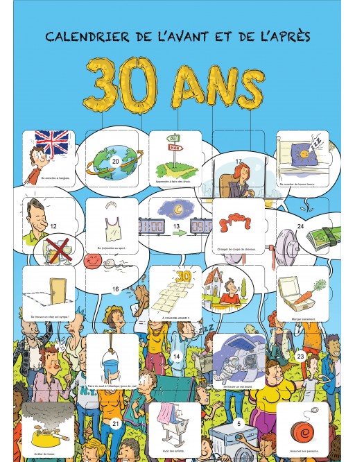 Calendrier de l'avant ou de l'après anniversaire de 30 ans 25 résolutions et défis - Français