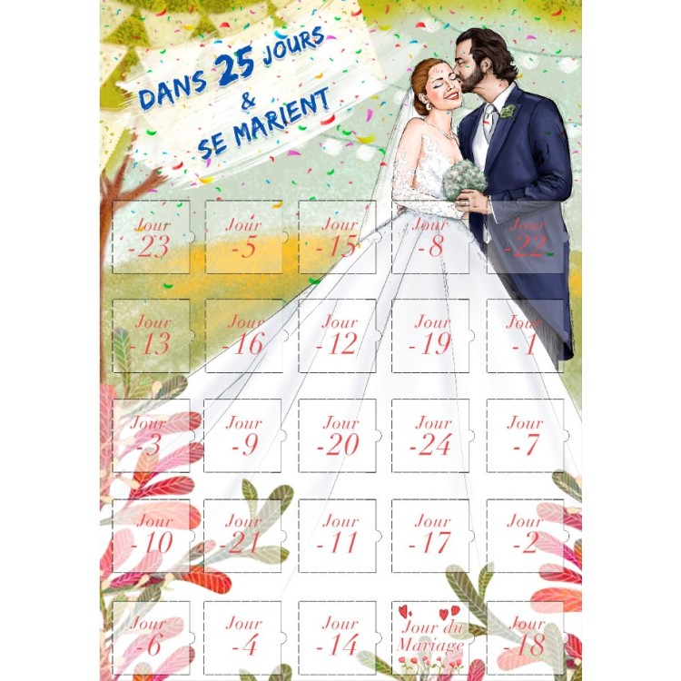 Calendrier dans 25 jours le mariage compte à rebours cadeau