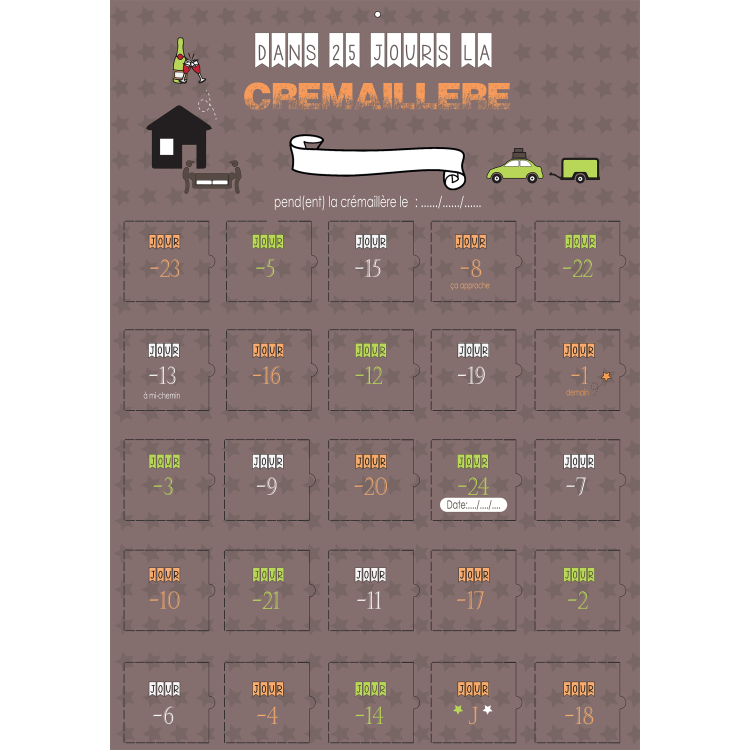 Calendrier 25 jours avant la crémaillère compte à rebours cadeau