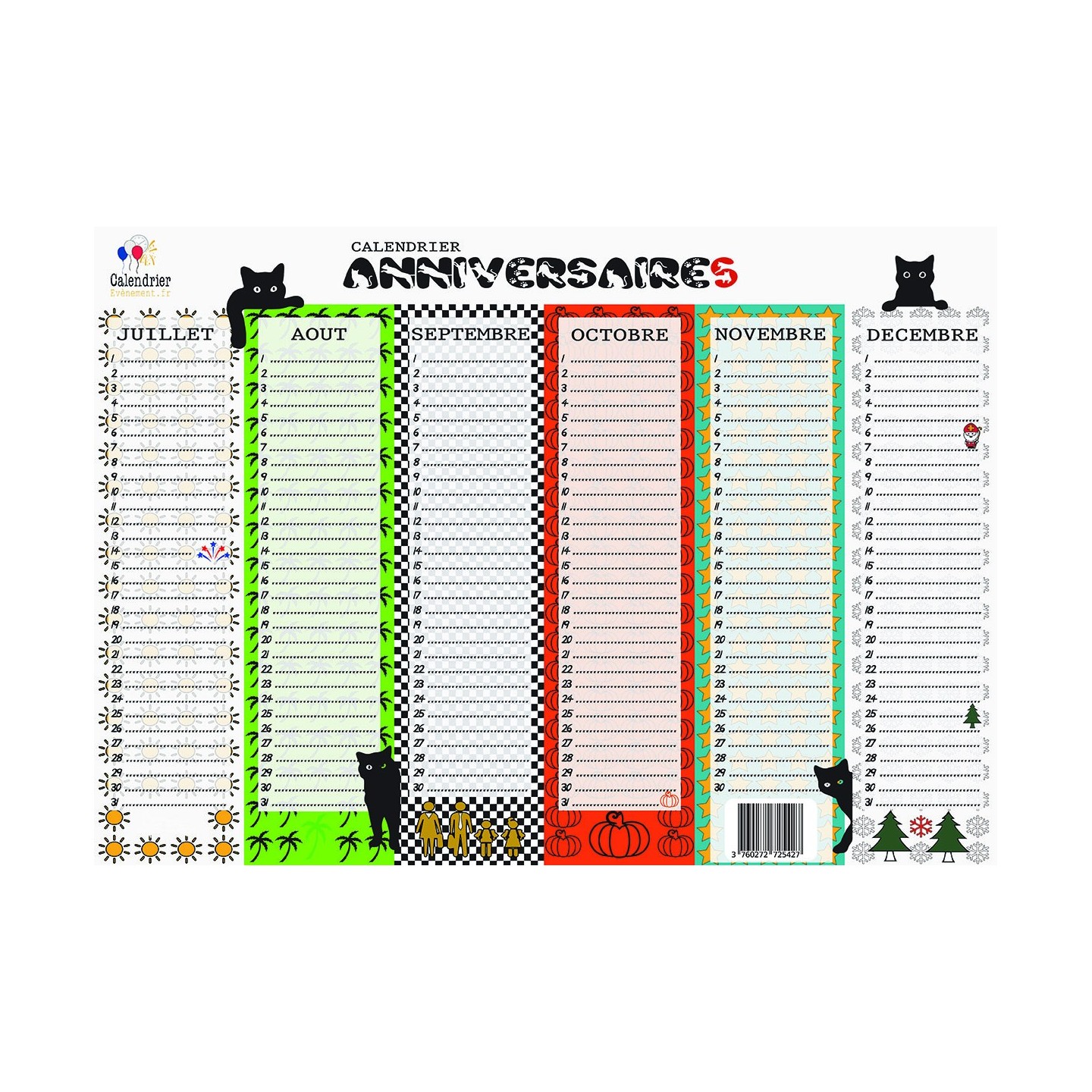 Calendrier Anniversaire Perpétuel Chat