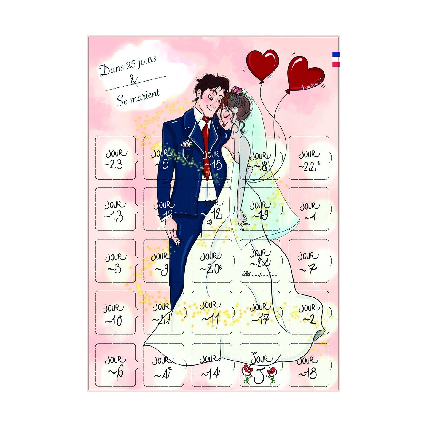 Calendrier compte a rebours avant le mariage 25 jours cadeaux
