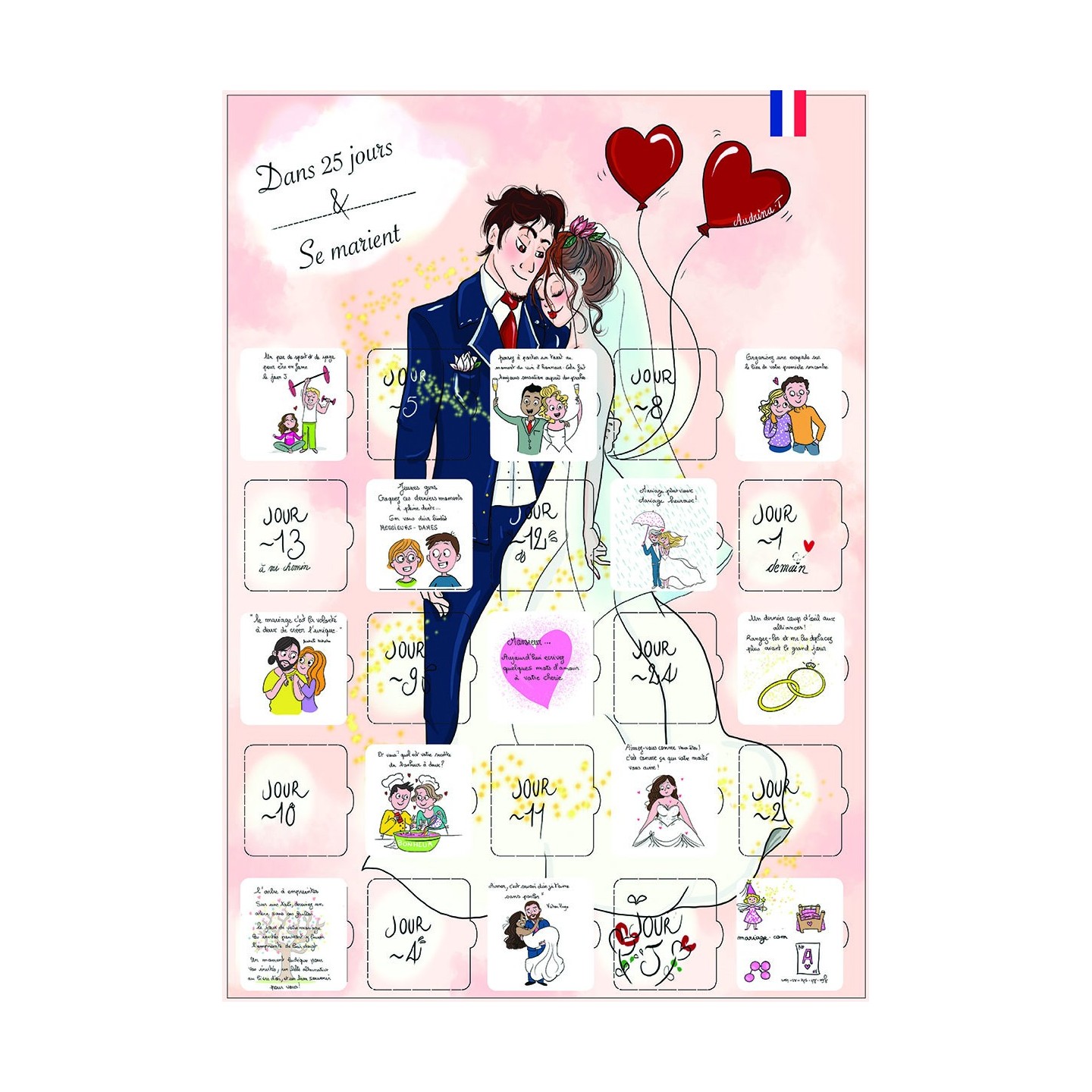 Calendrier compte a rebours avant le mariage 25 jours cadeaux