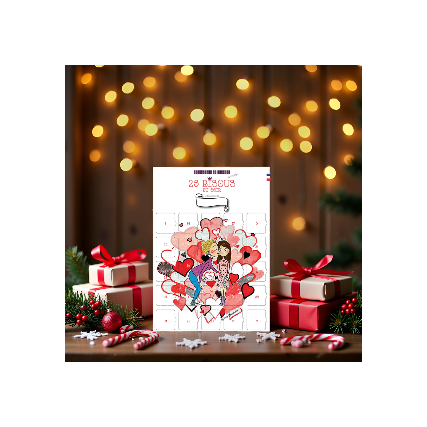 Calendrier de l'avant ou de l'après 25 bisous du soir pour fille - ...