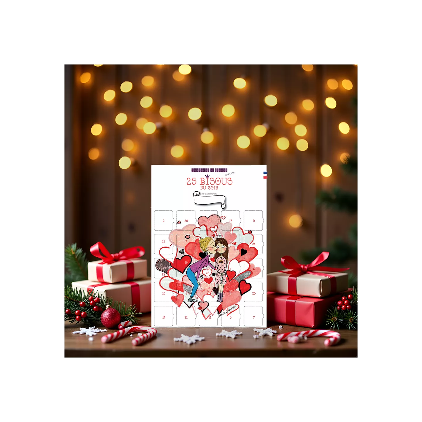 Calendrier de l'avant ou de l'après 25 bisous du soir pour fille - ...