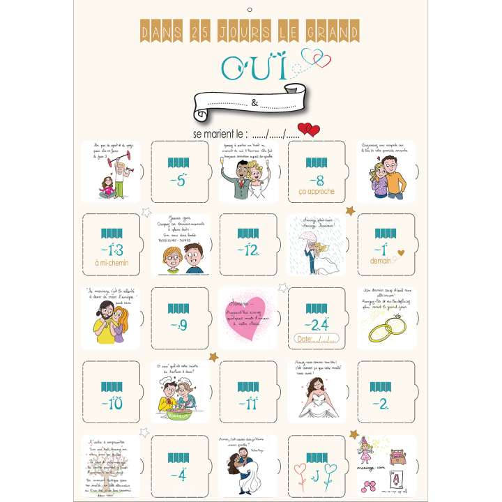 Calendrier de l'avent Mariage Compte à rebours 25 jours