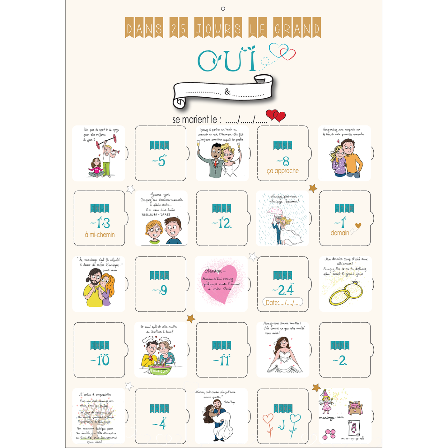 Calendrier de l'avent Mariage Compte à rebours 25 jours