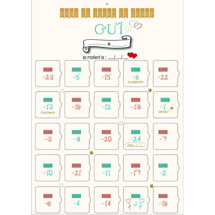 Calendrier de l'avent Mariage Compte à rebours 25 jours