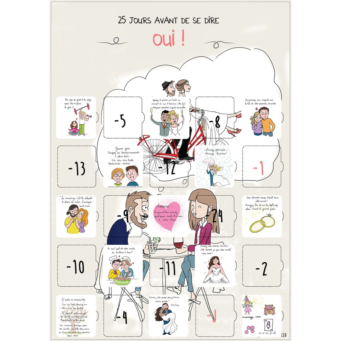 Calendrier compte à rebours avant le mariage humoristique