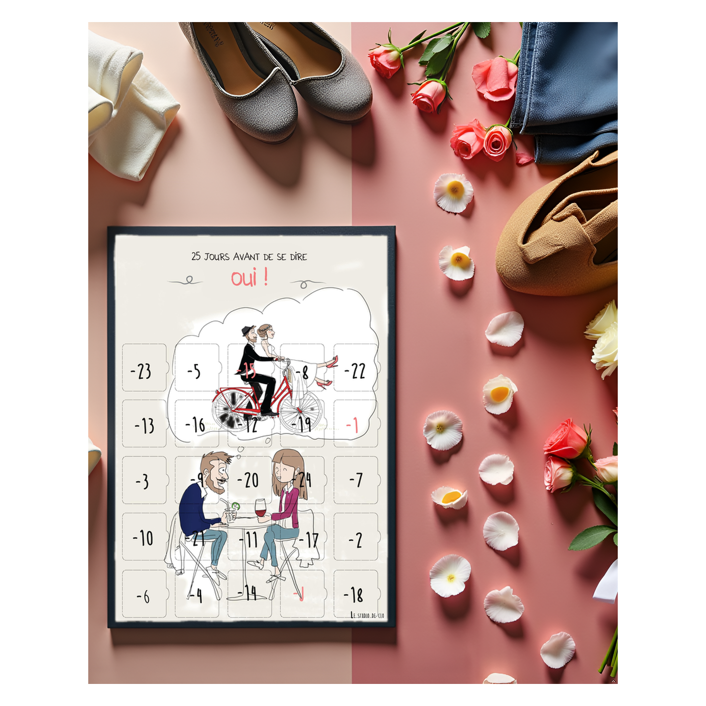 Calendrier compte à rebours avant le mariage humoristique