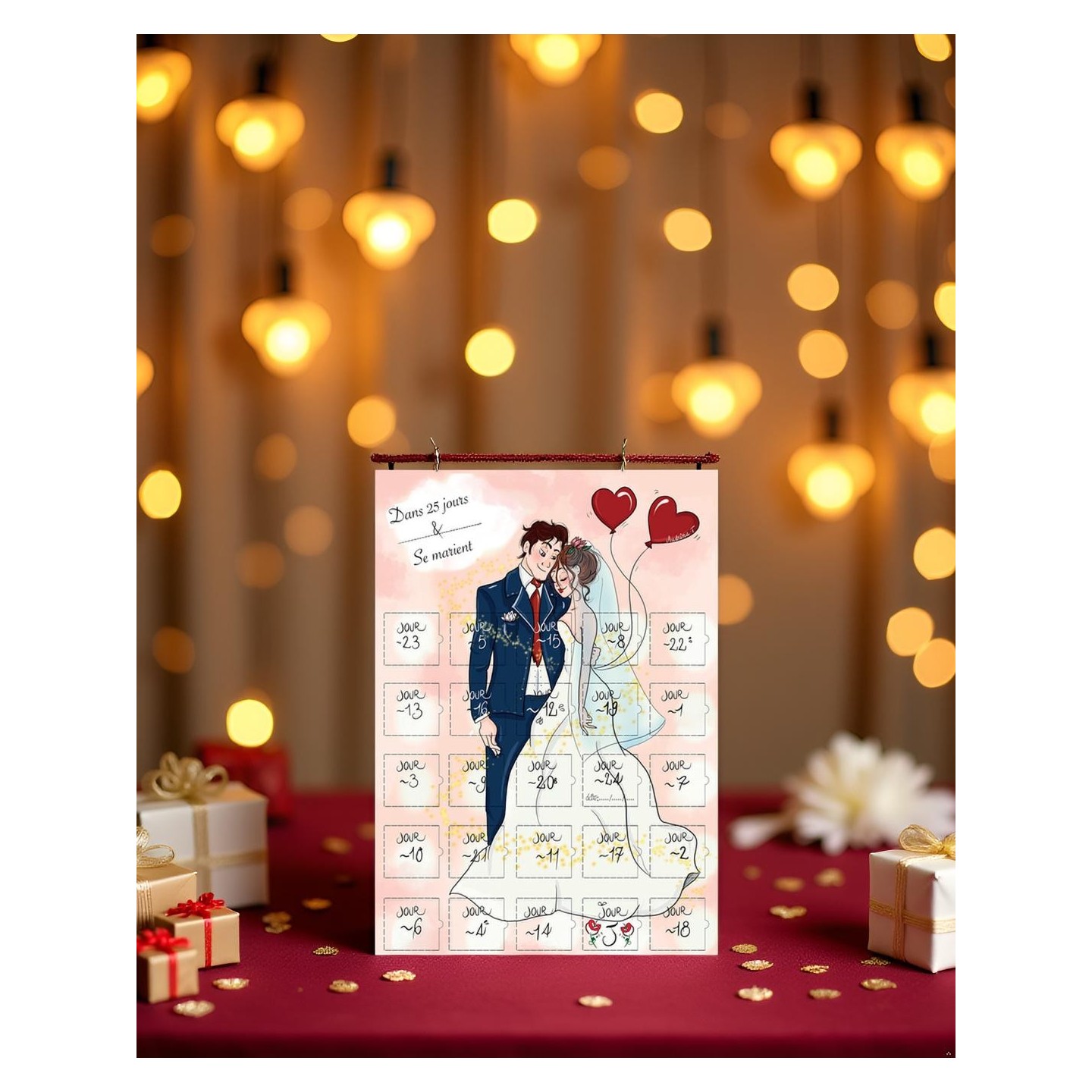 Calendrier compte a rebours avant le mariage 25 jours cadeaux