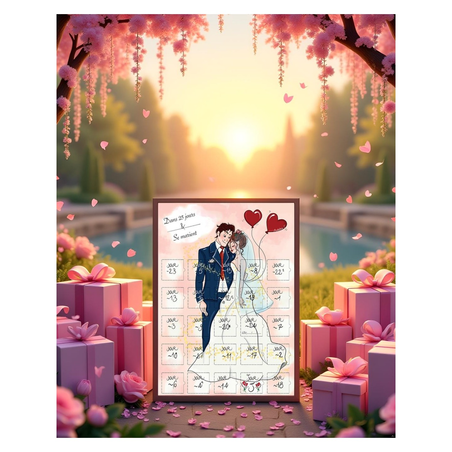 Calendrier compte a rebours avant le mariage 25 jours cadeaux
