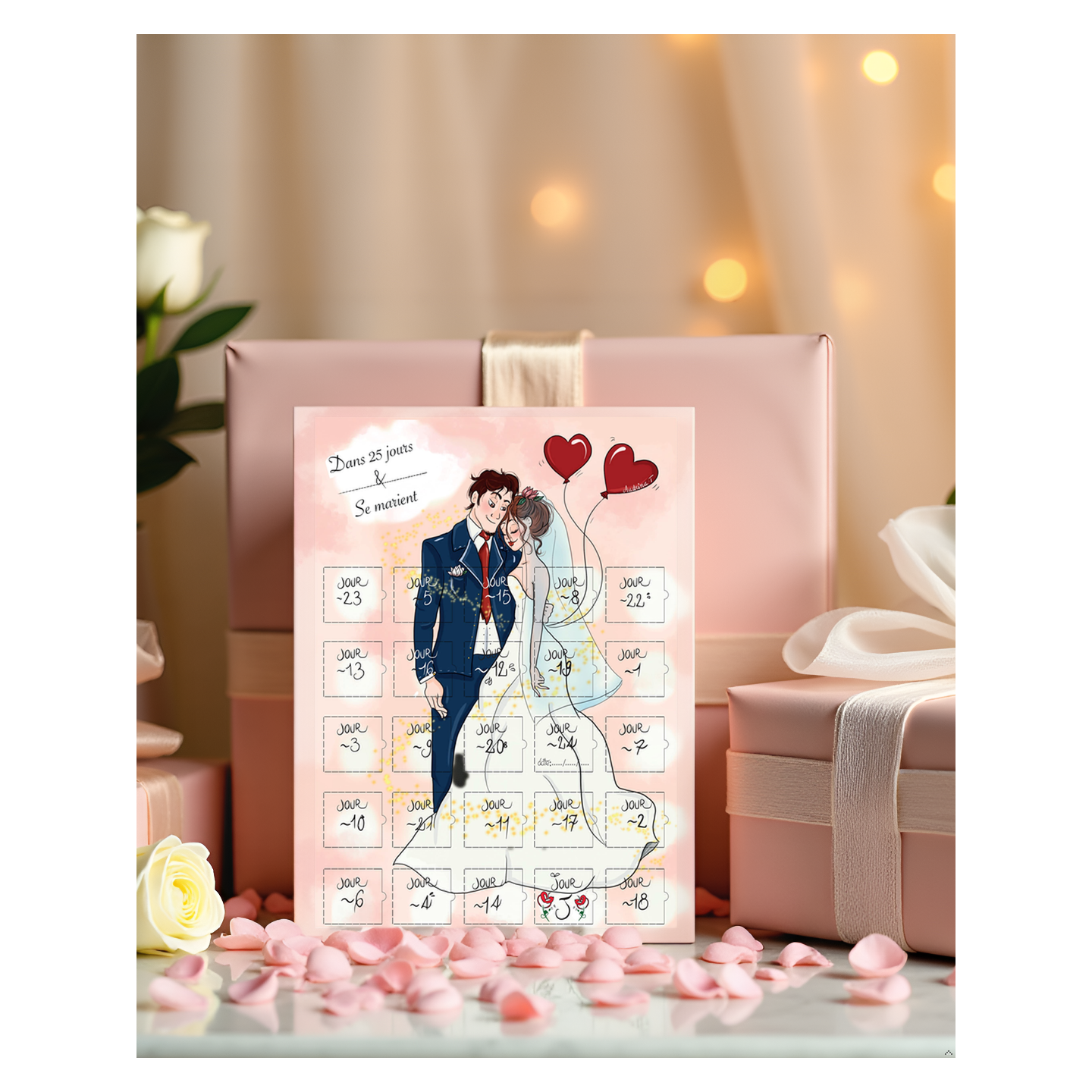 Calendrier compte a rebours avant le mariage 25 jours cadeaux