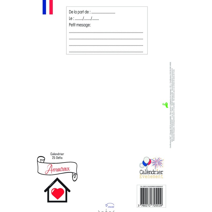 Calendrier 25 jours en amoureux cadeau romantique