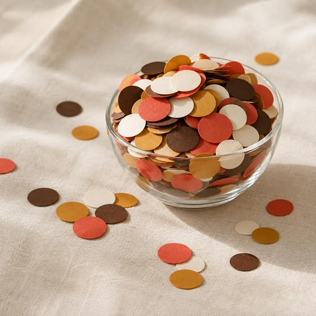 Confettis de papier corail, doré et ivoire