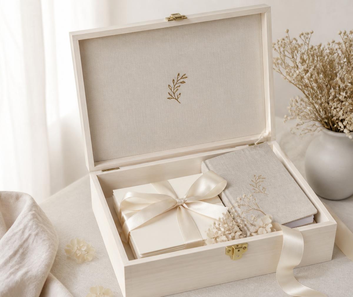 Coffret capsule temporelle Souvenirs de Vie en bois clair