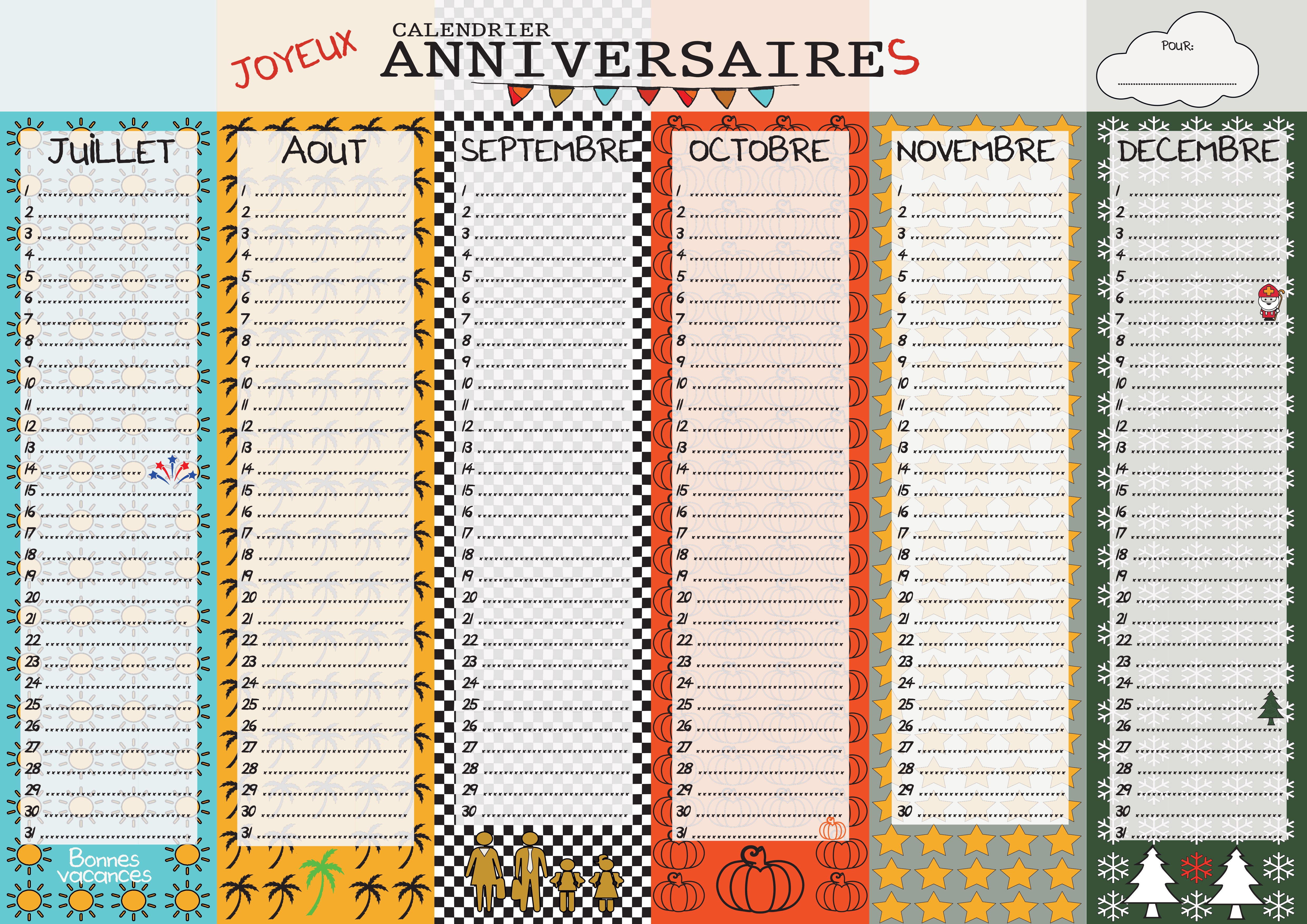 Calendrier anniversaires perpetuel recto verso