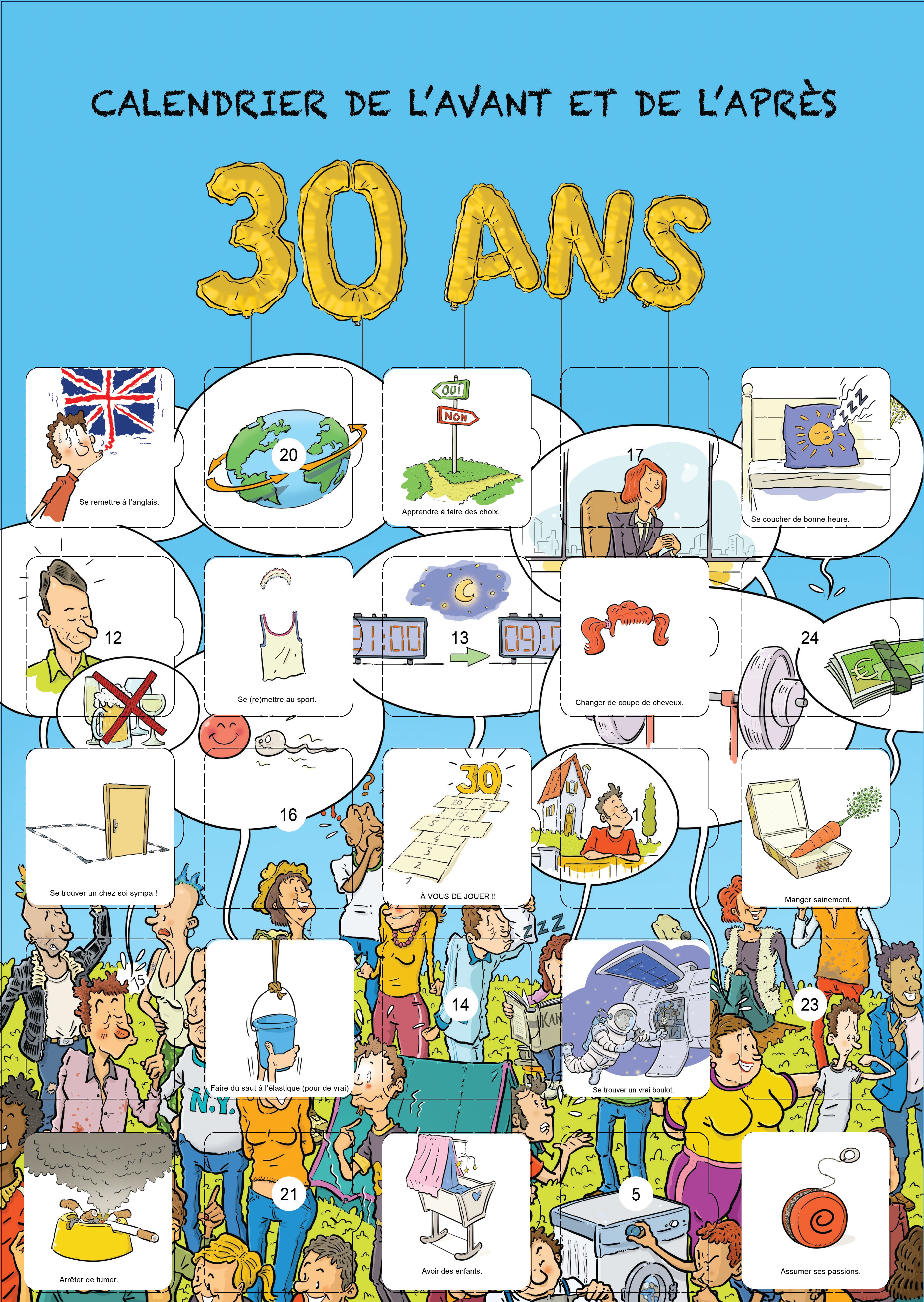 Calendrier de l'avant ou de l'après anniversaire de 30 ans 25 résol