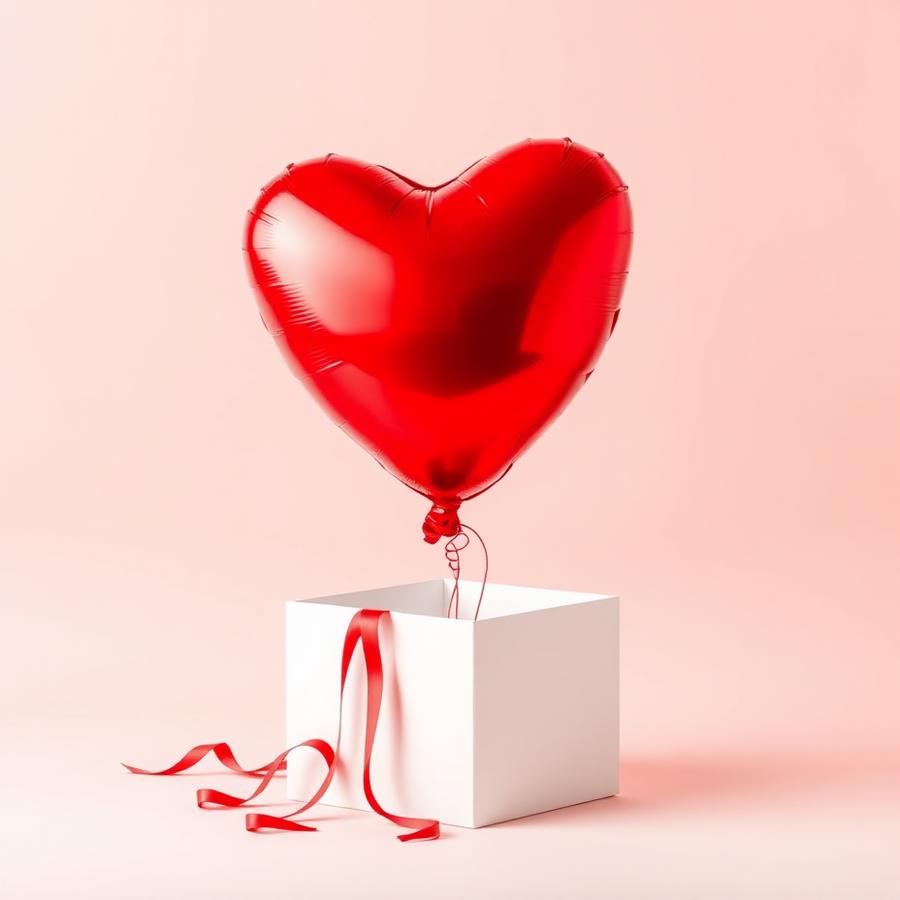 Box de ballons cœur prête à offrir avec sa carte message manuscrite