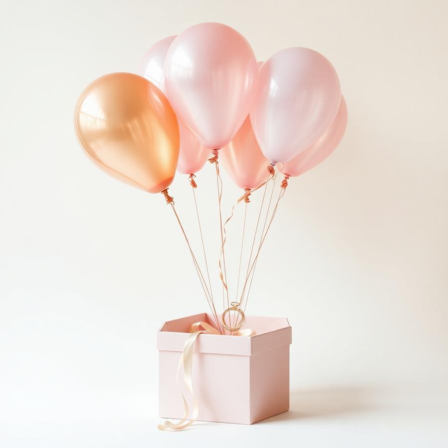Box de ballons hélium mariage aux teintes ivoire et rose gold